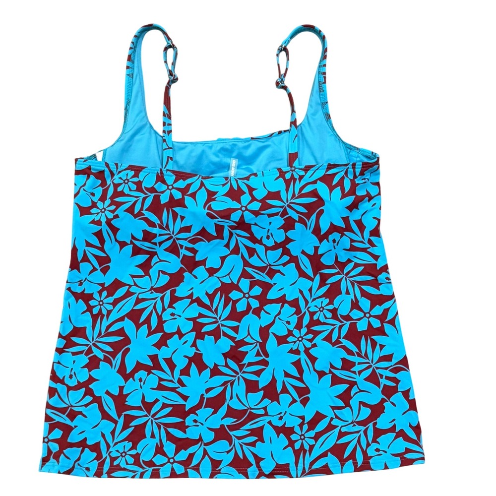 Lands End Womens Floral Tankini Swim Top Blue Burgundy Tropical Adjustable 14L - Picture 3 of 3